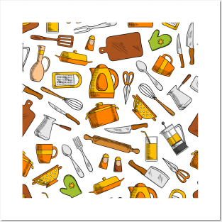 Cute Chef Kitchen Essentials Pattern Posters and Art